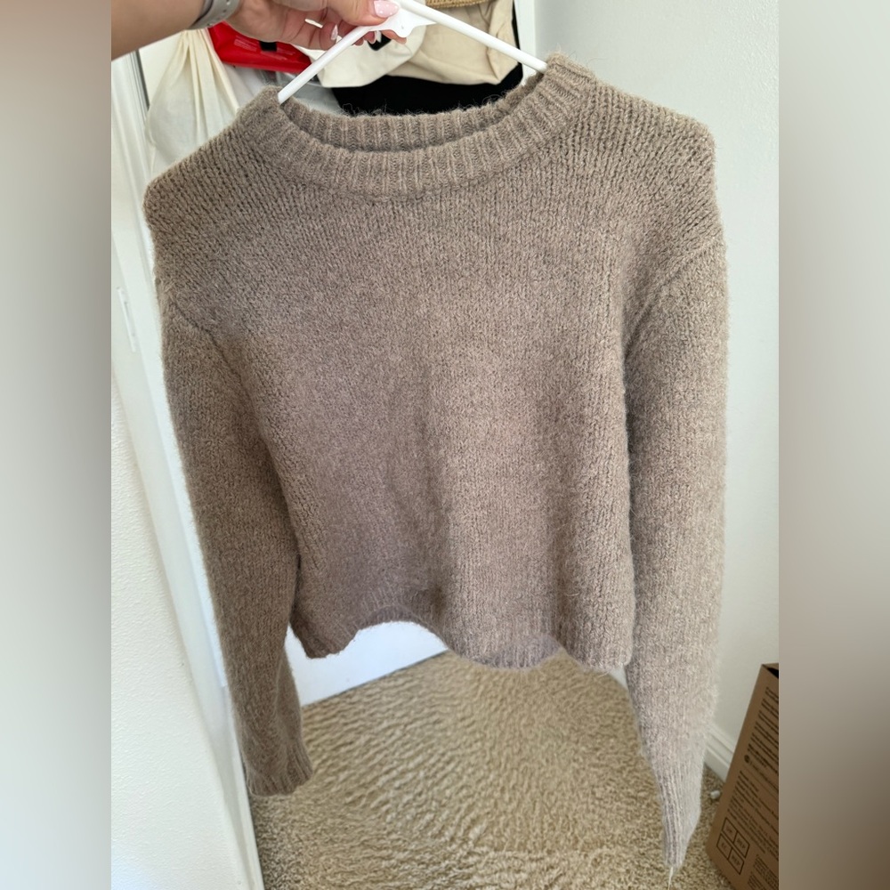 Zara Women's Taupe Crew Neck Sweater